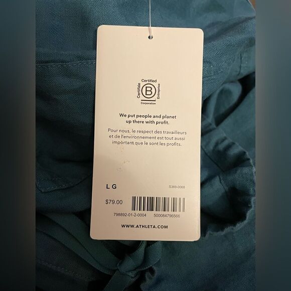 Athleta Women’s Tie Top Short Sleeve 100% Linen Borealis Green Size Medium $79 - Picture 13 of 15
